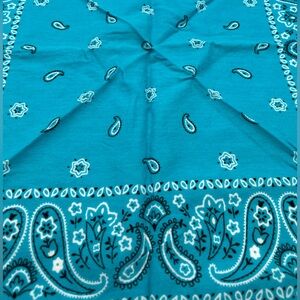 Vintage Elephant Brand Teal Blue Paisley Cotton Bandana RN 13962 Handkerchief